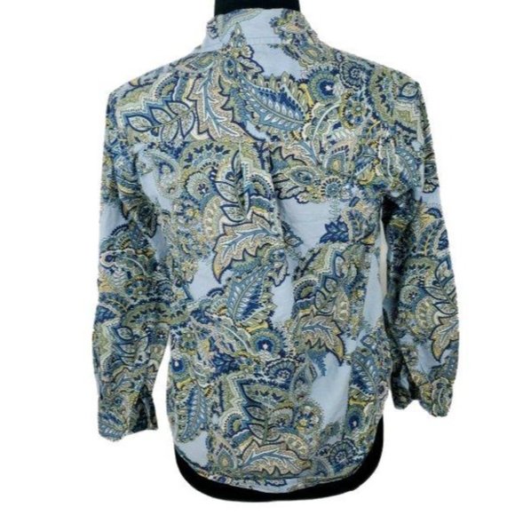 Charter Club Button Front Shirt Womens Size 4P Blue Paisley Boho Long Sleeve - Picture 3 of 7